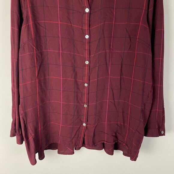 J Jill Button Up Shirt Womens XL Burgundy Plaid Rayon Long Sleeve - Picture 3 of 9